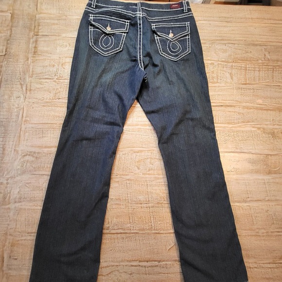 Nesso Denim Jeans Womens Sz 14 Thick Stitching Blue Dark Wash Distressed Stretch - Picture 9 of 10